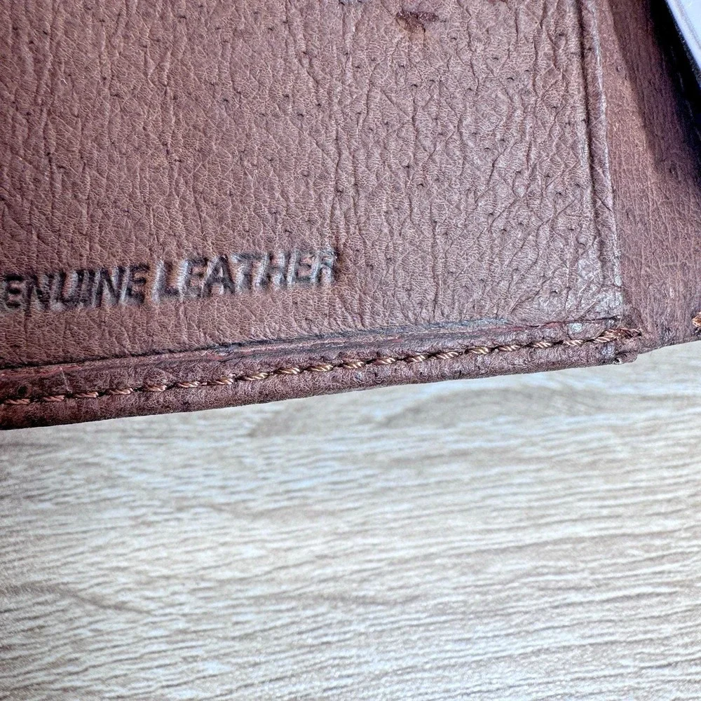 Vintage Amity Brown Genuine Leather Eagle Embossed Bifold ID Wallet